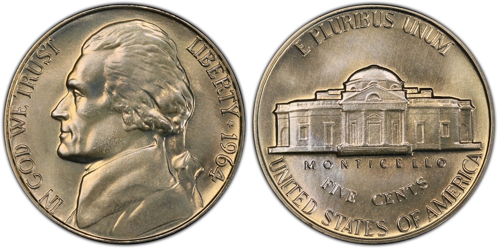 1964 SMS nickel showing satin finish and sharp rims compared to a standard 1964 business strike