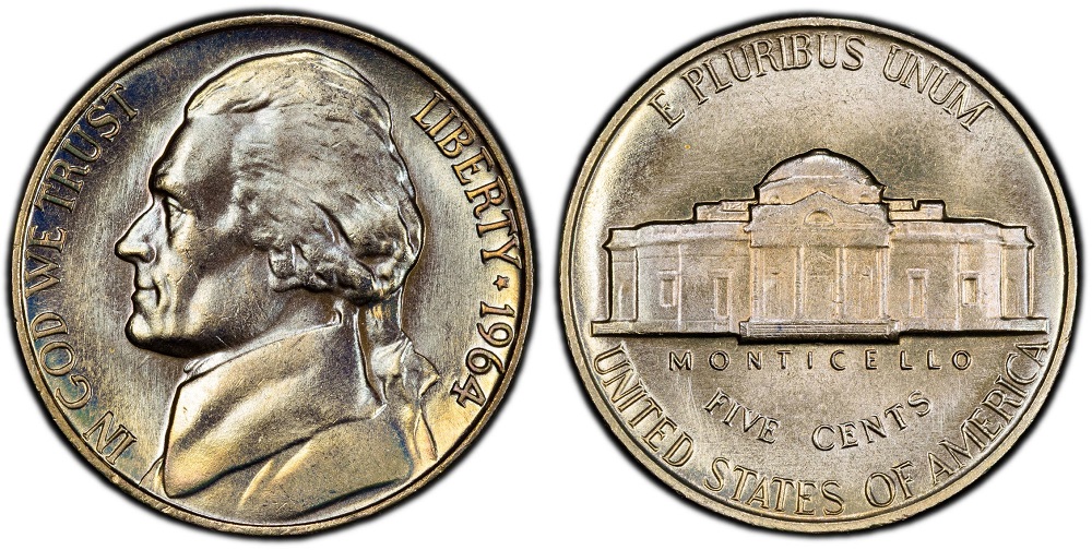 1964 nickel Monticello steps comparison: weak steps versus Full Steps designation with five unbroken horizontal lines